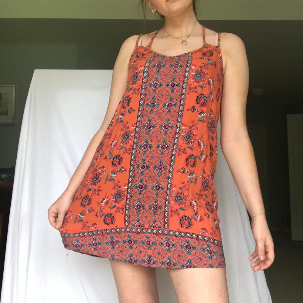 Boho Floral Orange Mini Dress